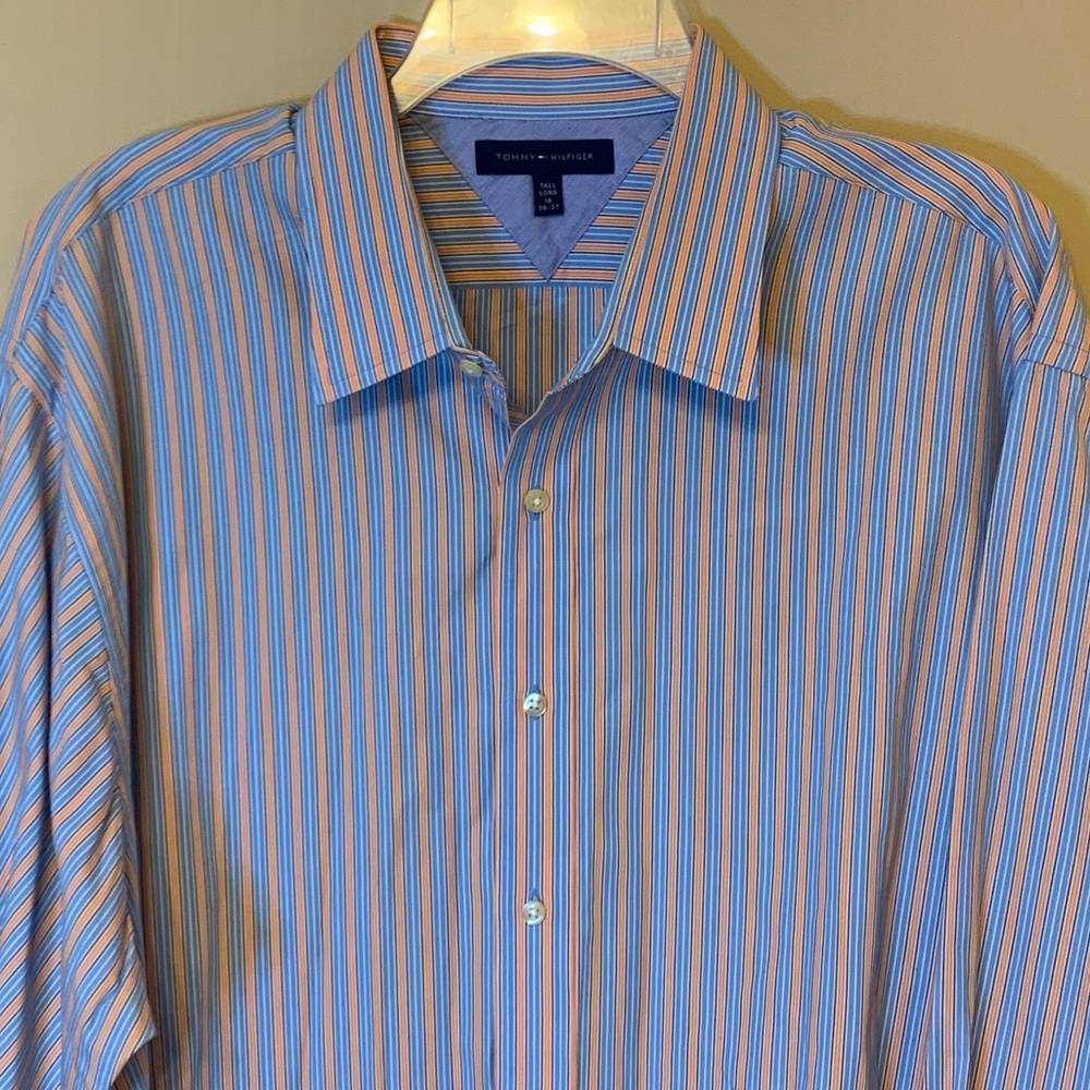 Tommy Hilfiger Men’s stripe dress shirt, size: neck 18 , Tall, 36-37